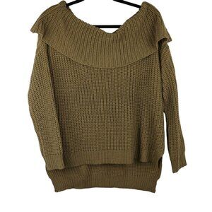 SNDYS X Revolve Womens Medium Olive Green Acrylic Knit Sweater With Fold-Over Co